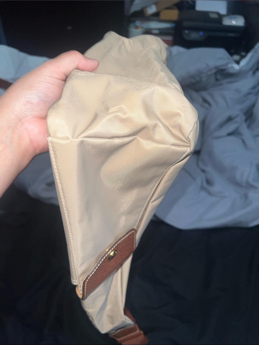 Longchamp Beige Tote Bag with Brown Trim - Picture 7 of 12
